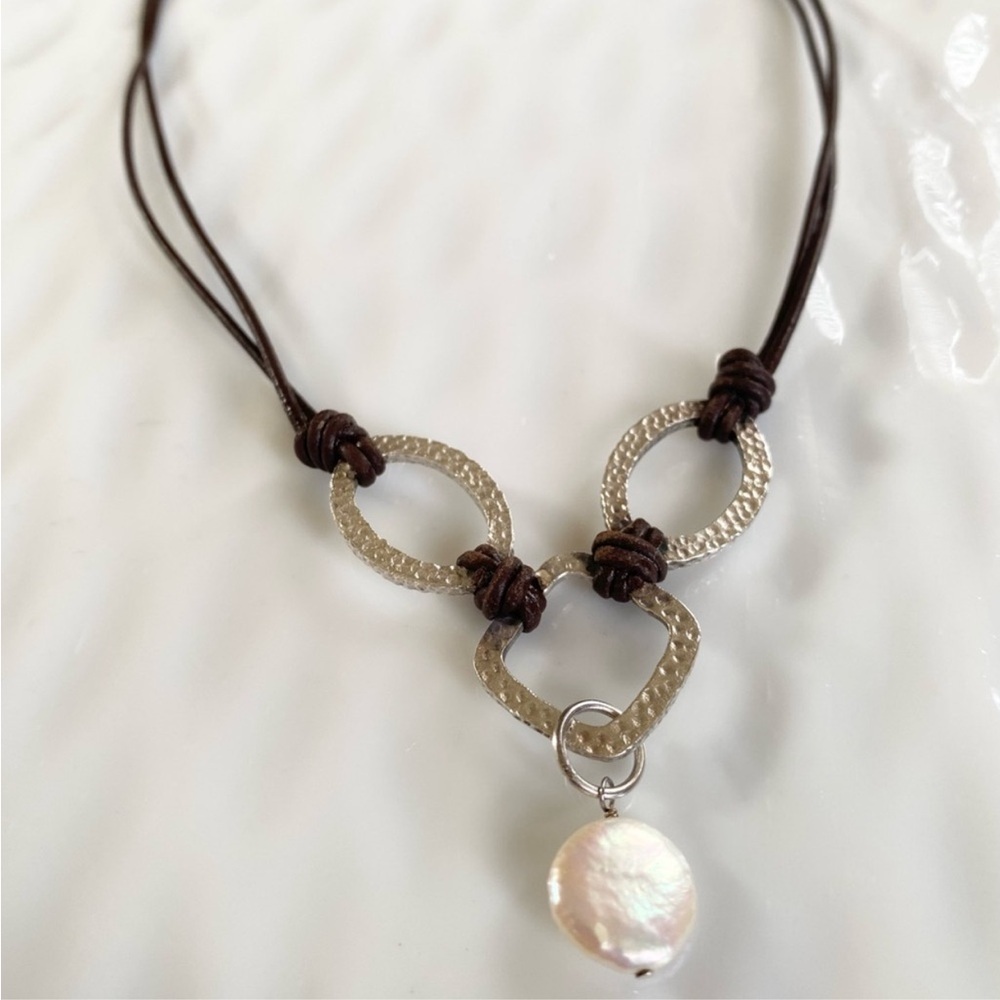 Silpada County Pearl with Brown leather Cord Necklace N1257 - Picture 2 of 4